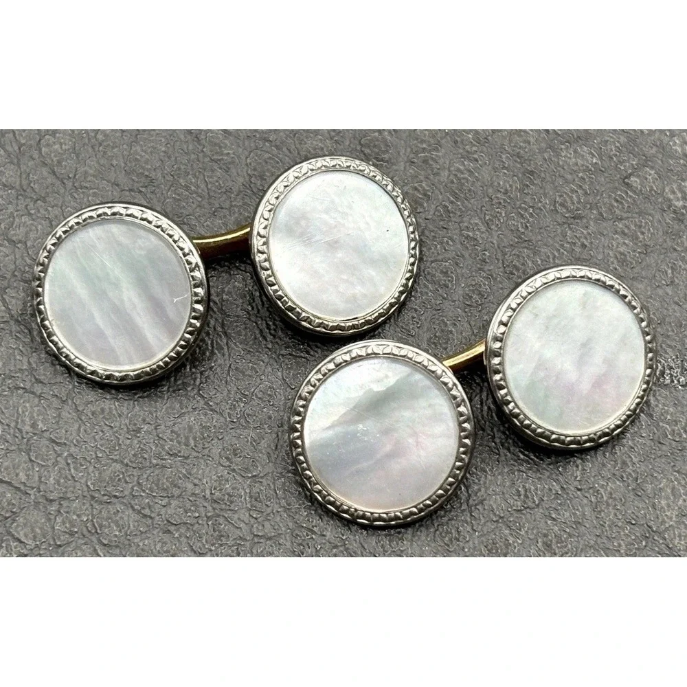 Vintage Krementz Art Deco Mother of Pearl Inlay Gold Filled Cufflinks